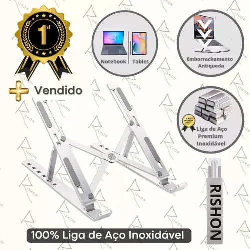 Suporte De Notebook Articulado Dobrável Ergonomico Em Aluminio Prateado Rishon