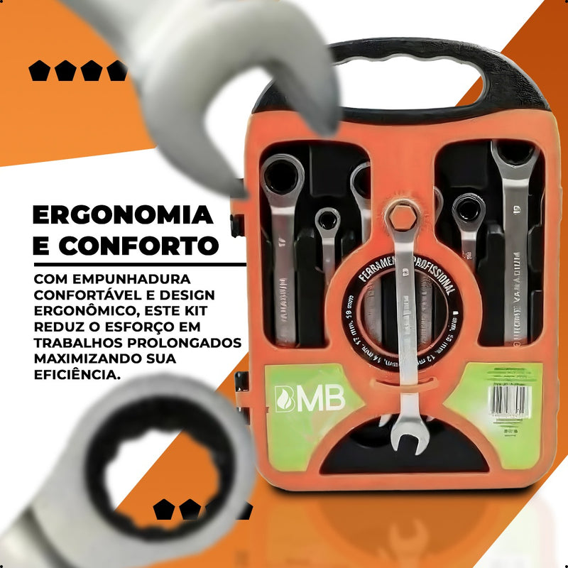 Chave Combinada Catraca Jogo De Chaves Com 7 Peças De Aço 08 A 19mm Reforçado Bmb-01