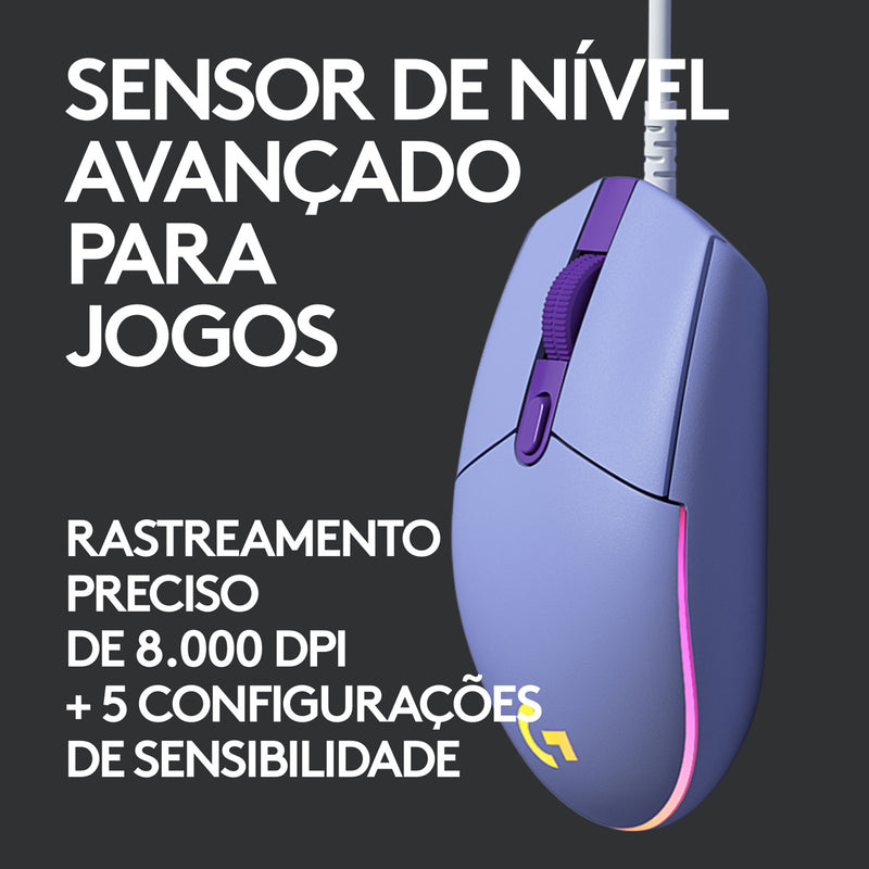 Mouse Gamer Logitech G203 RGB LIGHTSYNC, até 8.000 DPI, Preto