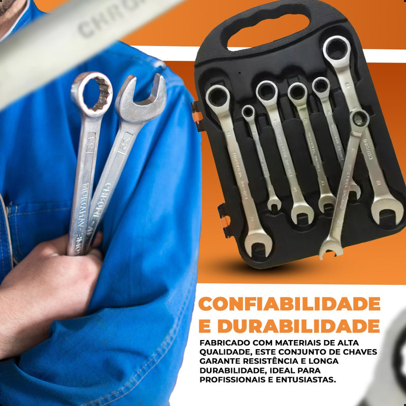 Chave Combinada Catraca Jogo De Chaves Com 7 Peças De Aço 08 A 19mm Reforçado Bmb-01