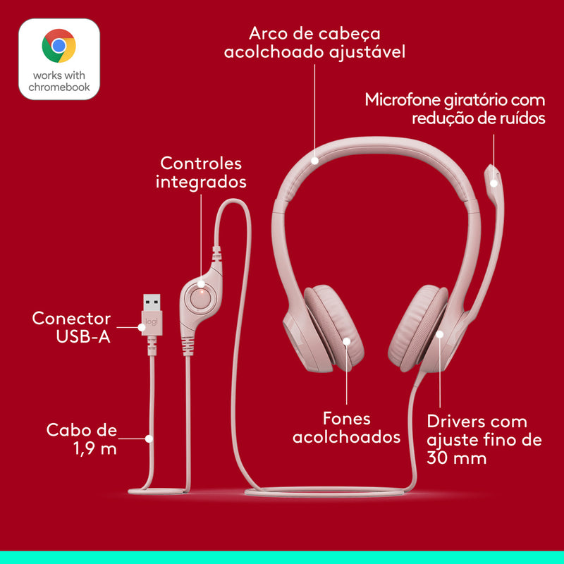 Headset com fio USB Logitech H390 Preto