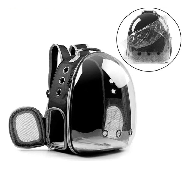 Mochila Para Carregar Gatos Com Capsula Bolha Transparente Cor Cinza