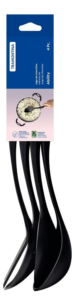 Conjunto Utensílios Cozinha Tramontina 4 Peças Ability Preto