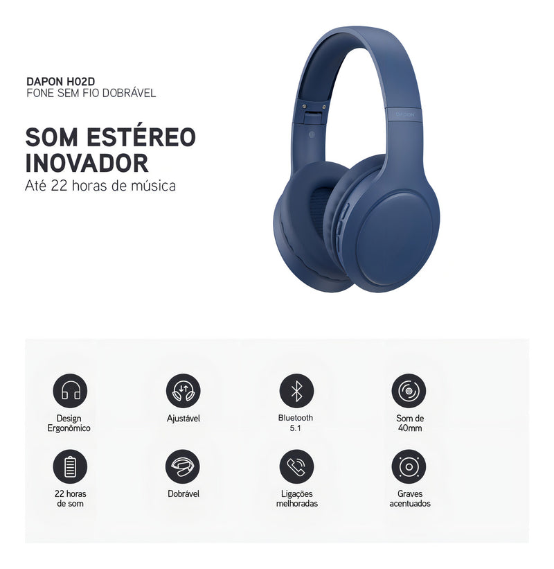 Fone De Ouvido Headphone Dapon H02d Bluetooth 5.1 Microfone Cor Bege