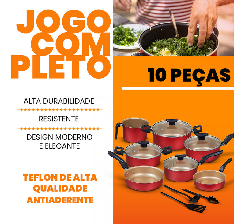 Conjunto Panelas Antiaderente 10 Peças Teflon Várias Cores