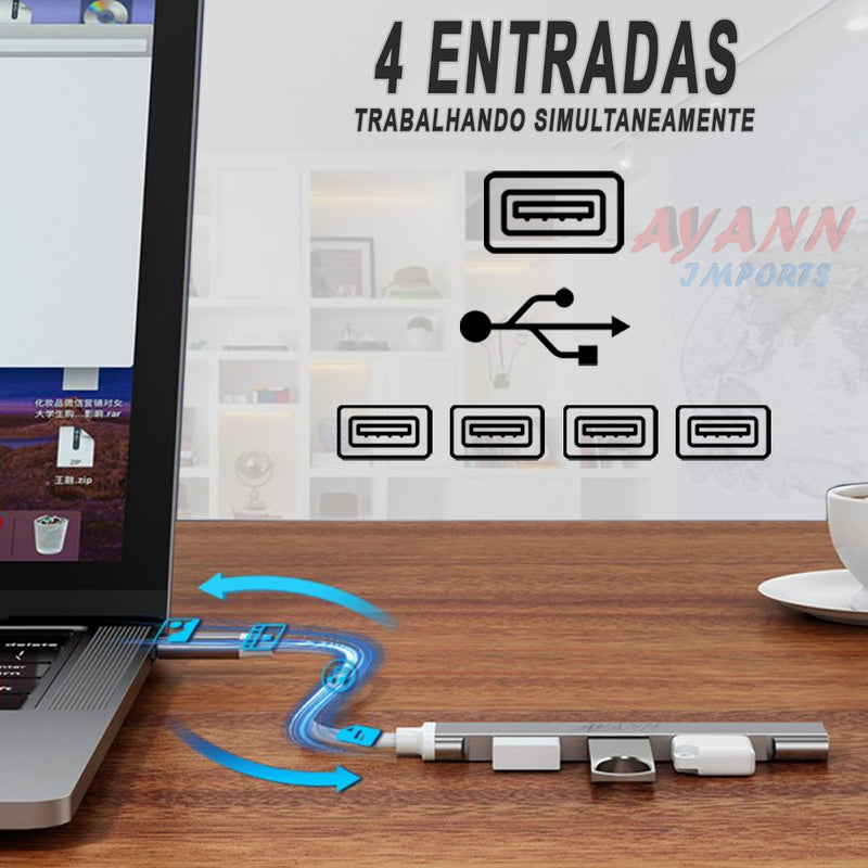 Hub Usb 4 Portas 3.0 Macbook Cabo Extensor Adaptador Mesa Computador Várias Portas 3.0 e 2.0 Pc Notebook Impressora Switch Ayann