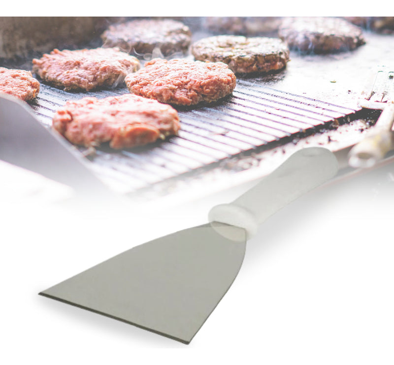Espátula Inox Reta 5 Chapa Para Lanche Pizza Cozinha Chapeiro Cor Branco