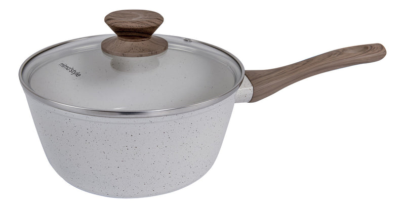 Jogo de panelas de cozinha Mimo Style Cook Fundo de Tripla Indução com 10 peças de alumínio marmol vanila
