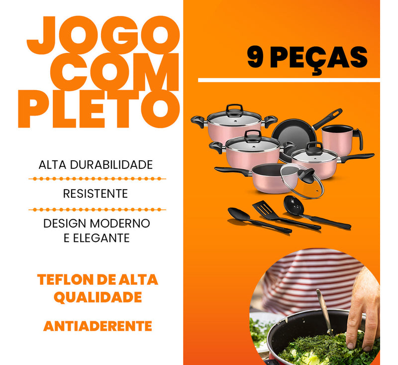 Jogo De Panelas Antiaderente 9 Peças Teflon Várias Cores