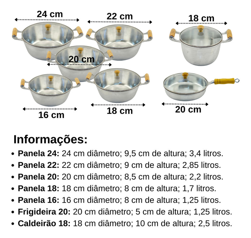 Conjunto Panelas Frigideira Caldeirão 7 Pçs Alumínio Fundido