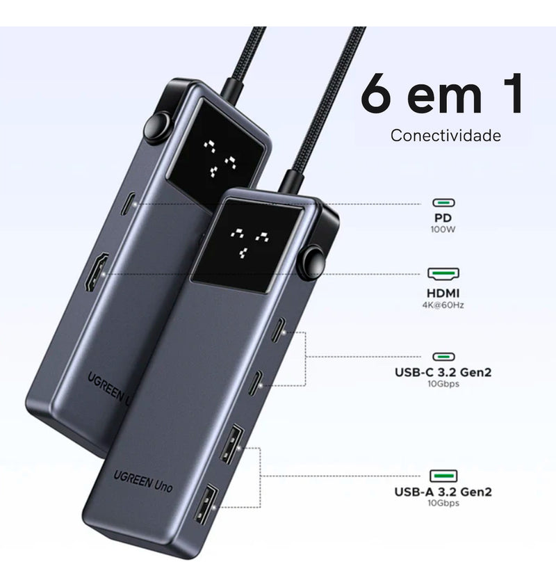 Hub Uno 6 Em 1 Ugreen 3x Tipo-c 2x Usb Hdmi 10gbps 4k@60hz