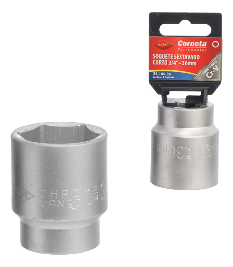 Soquete Sextavado Com Encaixe De 3/4 Cr-v 36 Mm Saga Corneta Cor Cromo