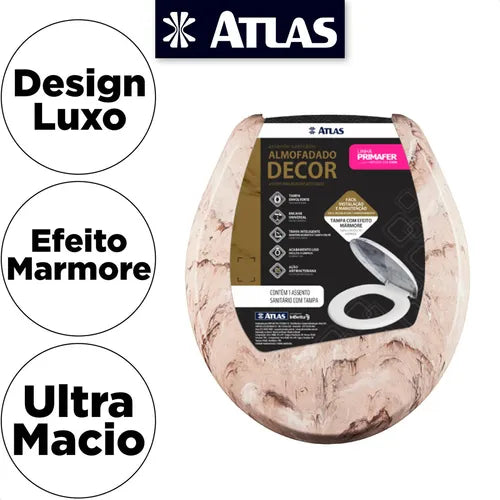 Atlas Decor Bege Assento Tampa De Vaso Sanitário Almofadado Universal Mármore