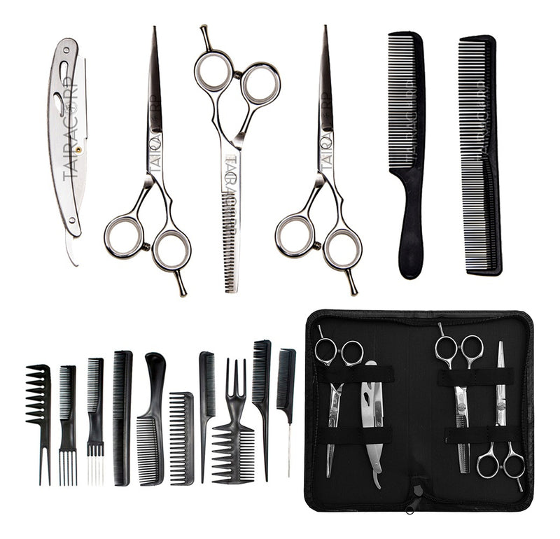 Kit 3 Tesouras Profissionais Fio Laser Navalha E Desfiadeira Cor Cromado Obopekal