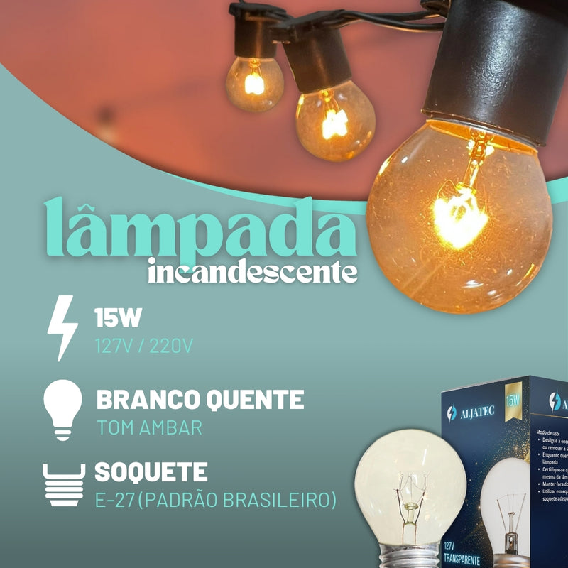 Varal De Luzes 30mts 30 Lâmpadas Festão Completo