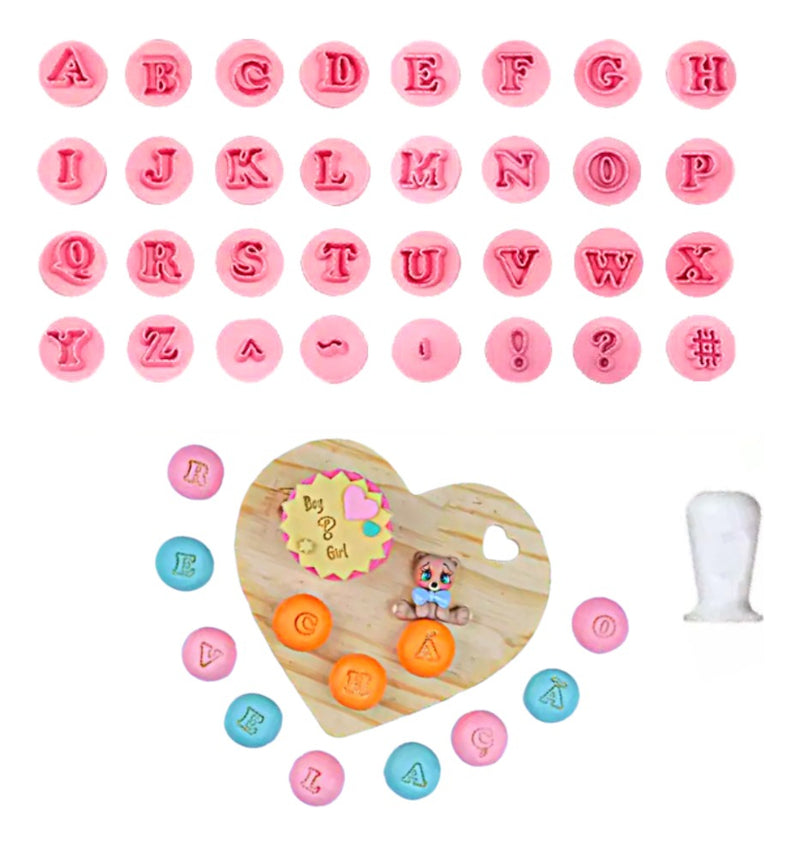 Kit 32 Carimbos Letras Fofas 2cm Para Brigadeiros Bluestar Cor Rosa