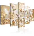 Quadros Flores Lirios Com Efeito Dourados Brilhantes 5 Peças