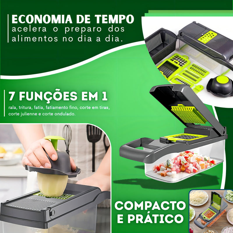 Cortador Alimentos Ralador para cozinha 10 em 1 Fatiador Legumes Queijo Verduras Inox Compacto Rápido e Seguro Tche Amo