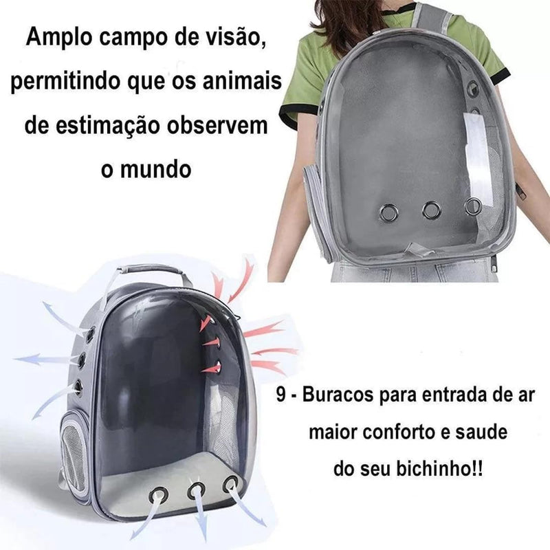 Mochila Pet visão panorâmica inteligente segurança ventilação cor preto com conforto premium