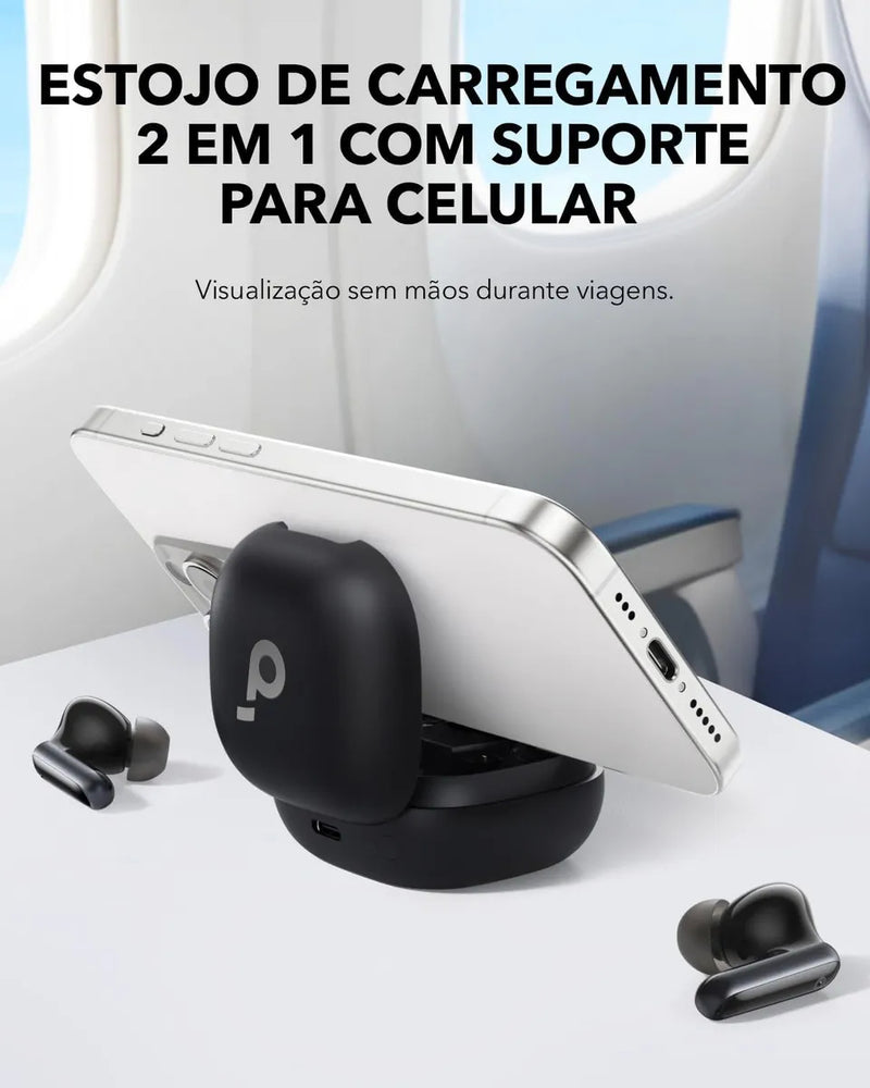 Fone De Ouvido In ear Soundcore by Anker P40i com Cancelamento Ativo de Ruído Automático Graves Poderosos 60H de Reprodução Estojo 2 em 1 Suporte IPX5 Carregamento Sem Fio Bluetooth 5.3 Cor Preto