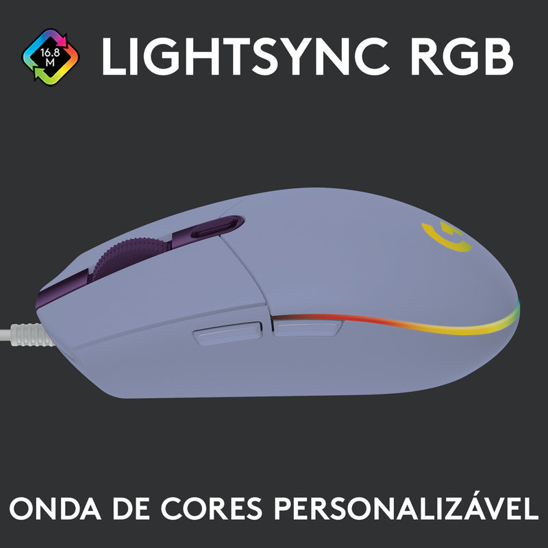 Mouse Gamer Logitech G203 RGB LIGHTSYNC, até 8.000 DPI, Preto