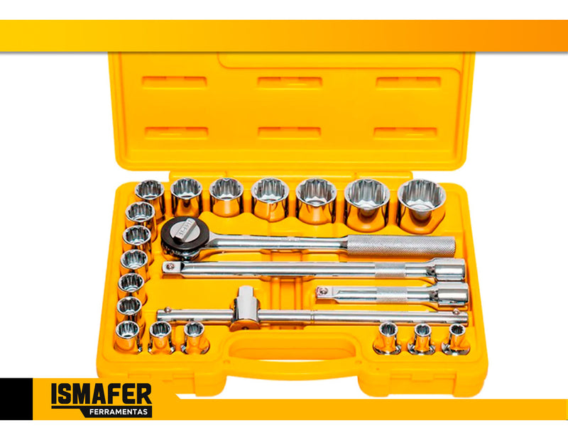 Jogo De Soquete Black Tools BCS022 Reversível 1/2 Pol Profissonal Com Catraca