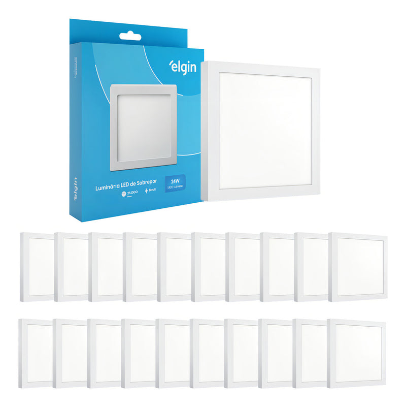 Elgin plafon painel quadrado sobrepor 24w branco frio 6500k estrutura branco-frio