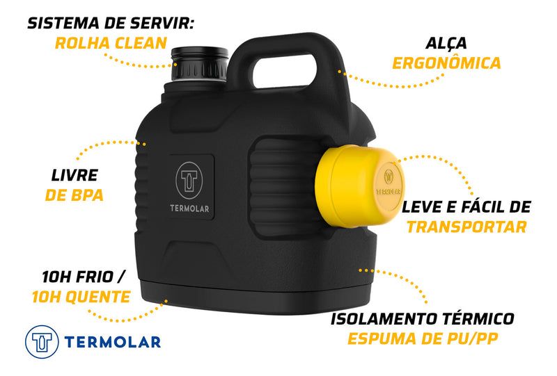 Garrafão Térmico 5 Litros Mantém Gelado Quente Preto E Amarelo Trilha Camping Supertermo Termolar