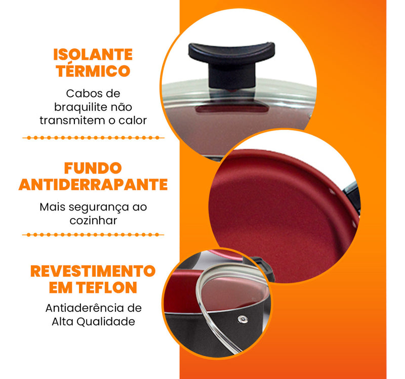 Jogo De Panelas Antiaderente 9 Peças Teflon Várias Cores