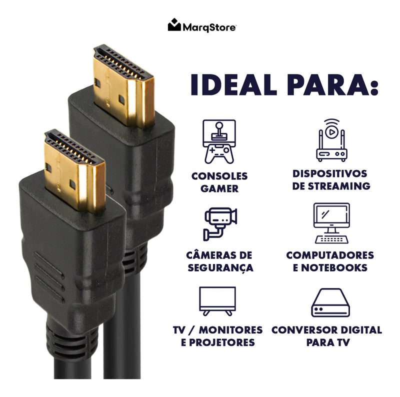 Cabo Hdmi Gold 10m Metros Marqs Home 1.4 HDMI Preto Mts 4k 3d Full Hd Blindado Tv Pc Video Game