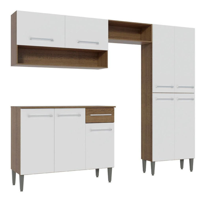 Armário de cozinha modulada completa compacta Emilly pop com armário e balcão cor rustic/preto GREM229002