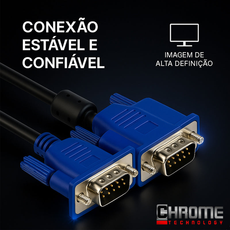 Cabo Vga 5 Metros Blindado Projetor Tv Lcd Monitor Pc Db15 Plug And Play Marca Chrome Technology