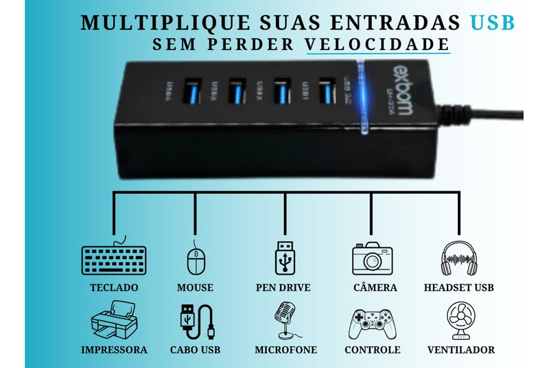 Exbom UH-30A hub USB 3.0 extensor preto
