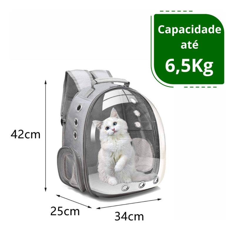 Mochila Para Carregar Gatos Com Capsula Bolha Transparente Cor Cinza