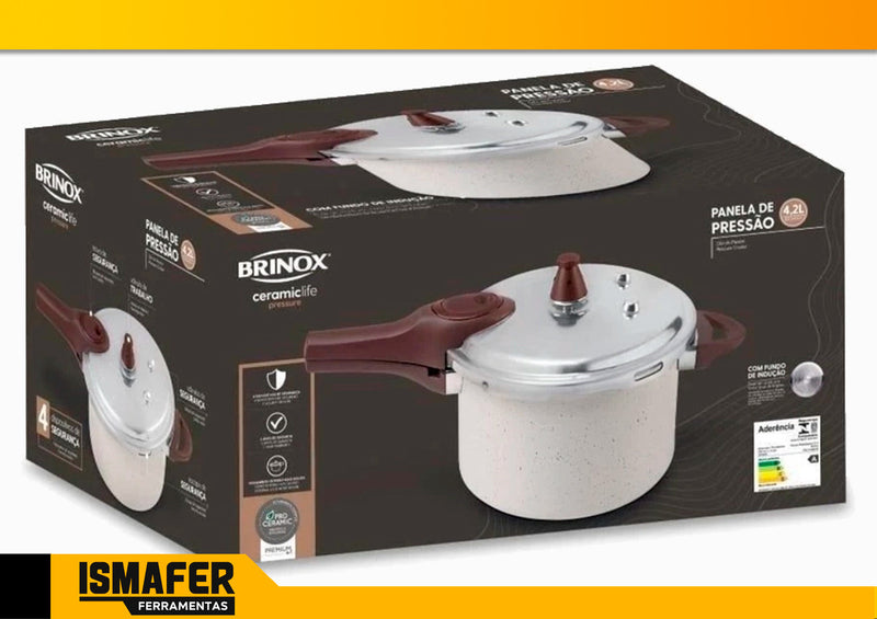 Brinox Pressure Panela de Pressão Revestimento Cerâmica Indução 4,2L cor Vanilla