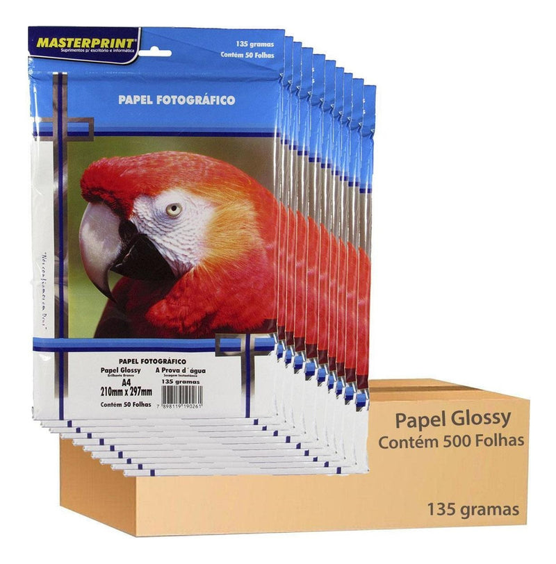Kit 200 Folhas Papel Fotografico A4 Glossy 180g Masterprint Cor Branco
