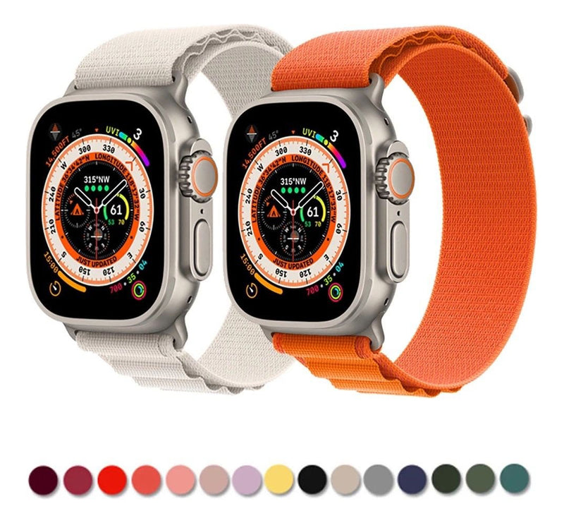 Pulseira Alpine para apple watch ultra 49mm/45mm/44mm/42mm de larguras feita em nylon/ elastano fivela (g-hook loop) cor preto comprimento total 21