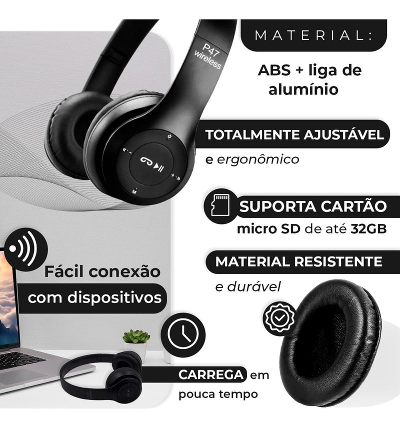 Fone De Ouvido Bluetooth Sem Fio Regulável Corrida Treino Academia Entrada P2 Mp3 Wireless Para Smartphone Pc Desktop