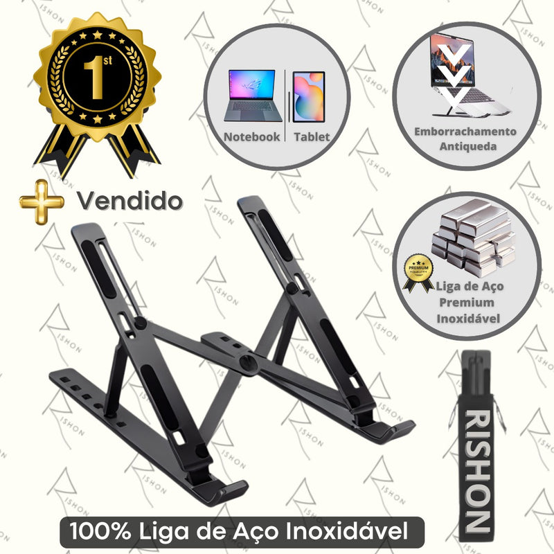 Suporte De Notebook Articulado Dobrável Ergonomico Em Aluminio Prateado Rishon