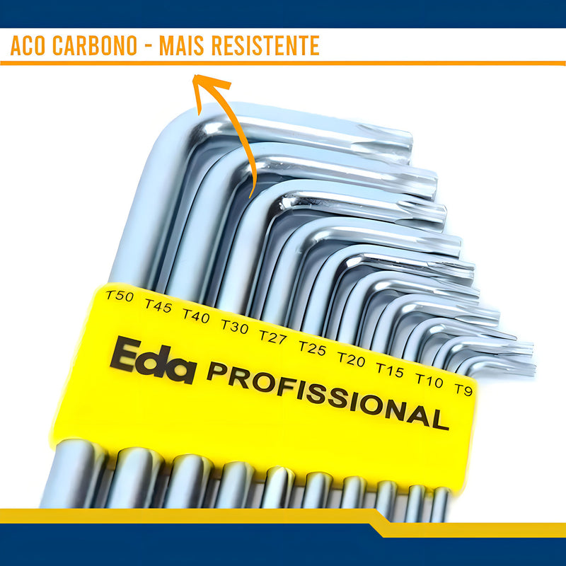 Chave Para Parafuso Torx Aço Tipo L 10 Peças T9 A T50 Eda Cor Amarelo