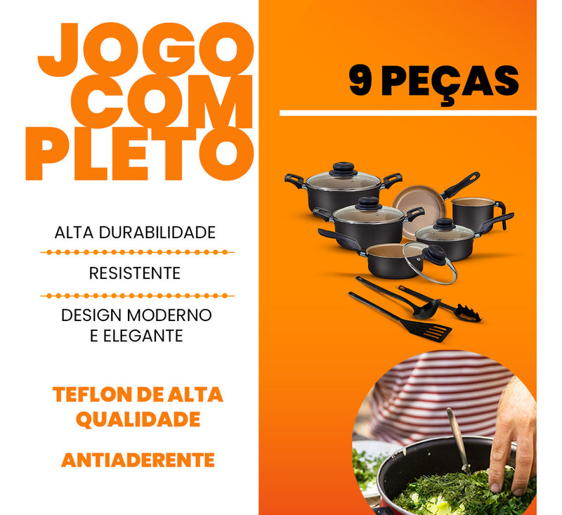 Jogo De Panelas Antiaderente 9 Peças Teflon Várias Cores