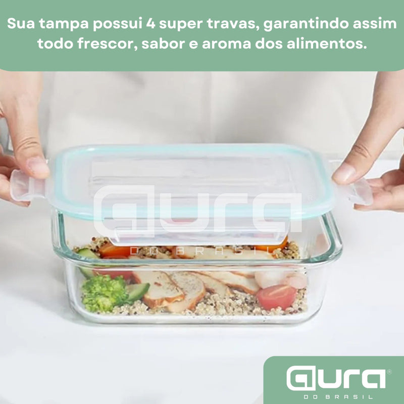 Conjunto 10 Potes 640ml Vidro Hermético 4 Travas Marmita Aura Do Brasil