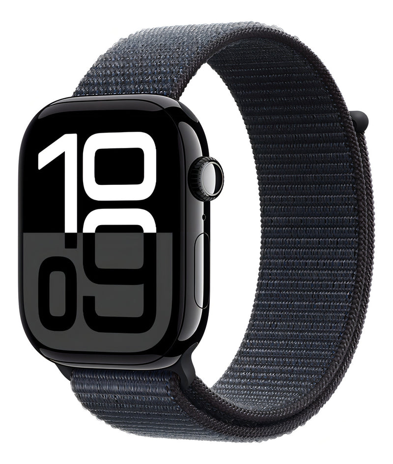 Apple Watch Series 10 GPS • Caixa preta brilhante de alumínio – 46 mm • Pulseira loop esportiva tinto