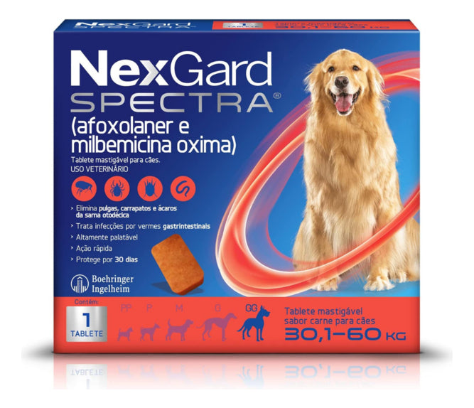 Comprimido antiparasitário para pulga carrapato vermes sarnas Merial NexGard Spectra TABLETE para cão de 15.1kg a 30kg