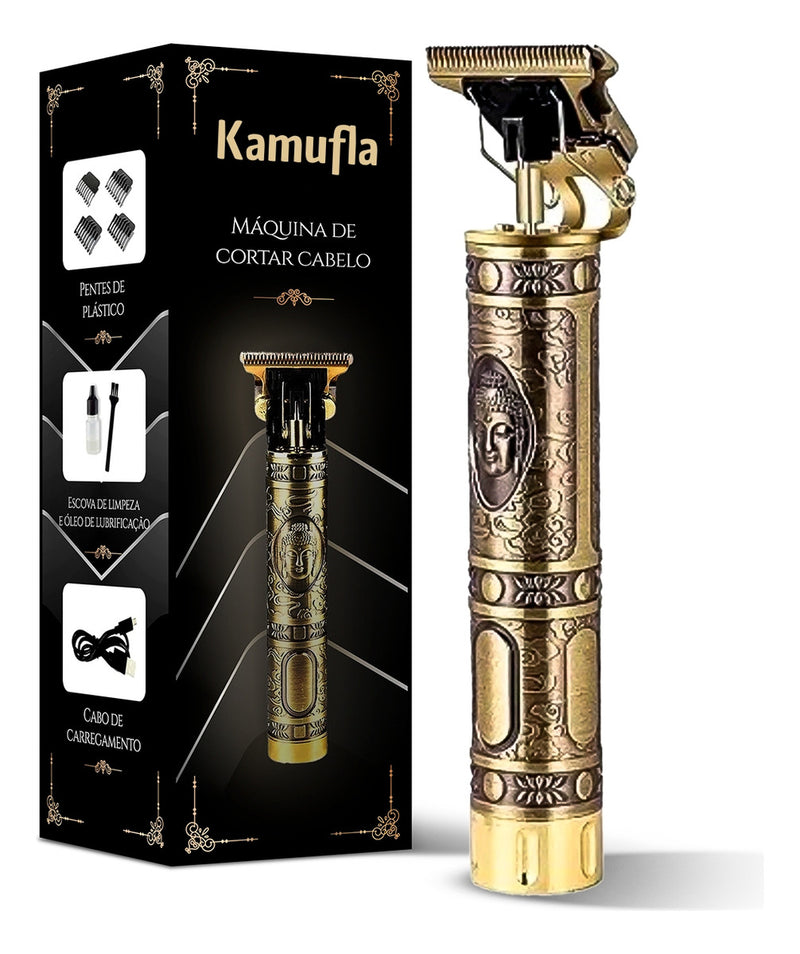 Maquina Acabamento Profissional Cabelo Barba Sem Fio Premium Cor Dourado Kamufla