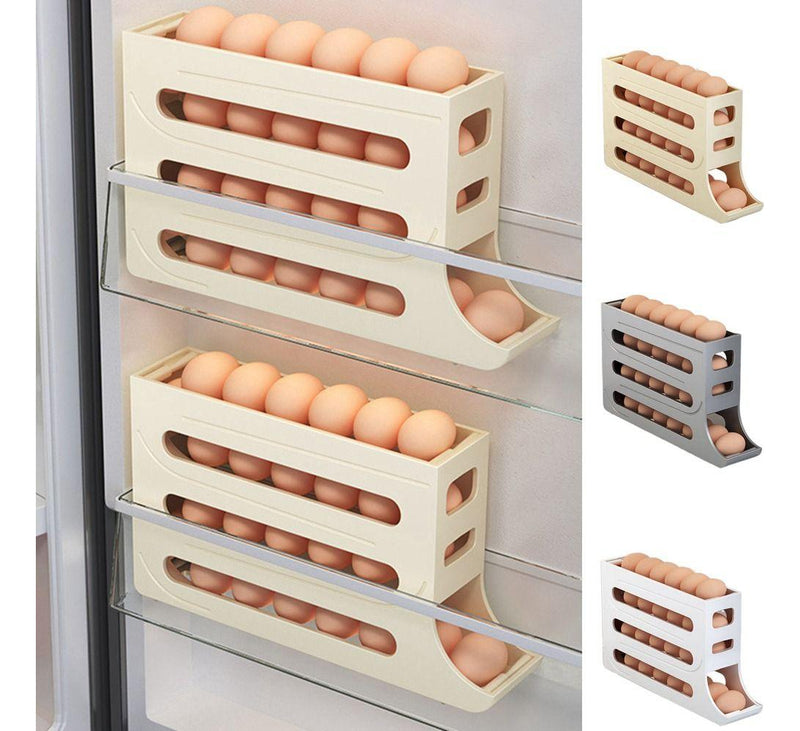 Porta Ovos Suporte Rolante Dispenser Rolante 4 Andares Cor Cinza