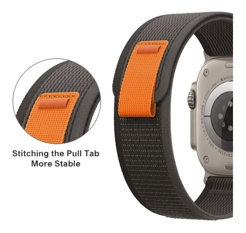 Pulseira Alpine para apple watch ultra 49mm/45mm/44mm/42mm de larguras feita em nylon/ elastano fivela (g-hook loop) cor preto comprimento total 21
