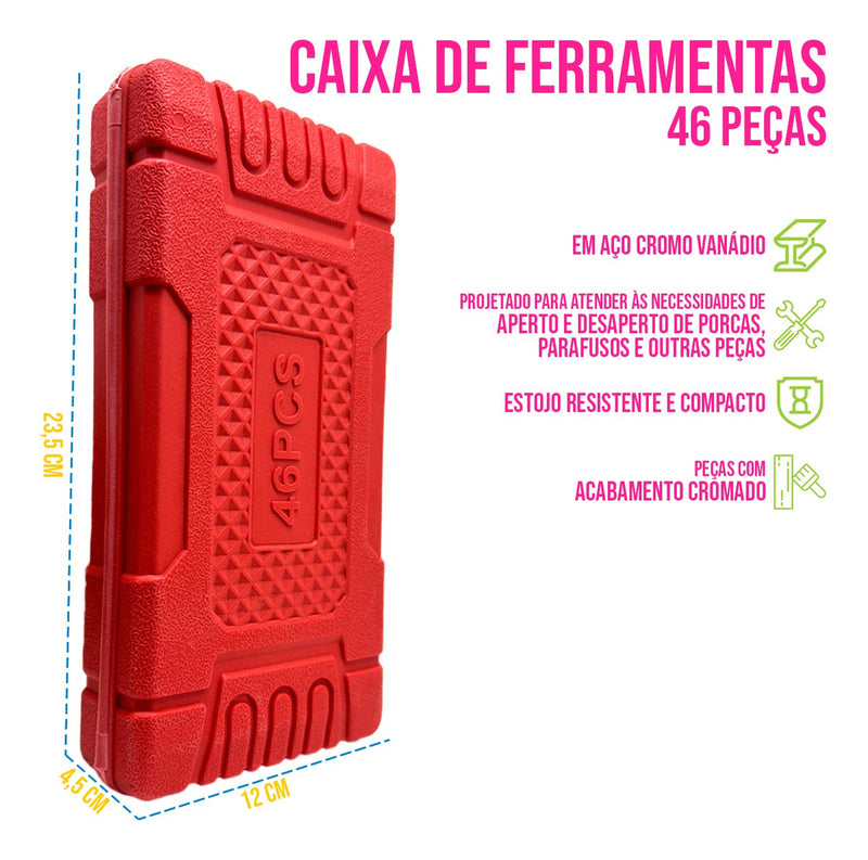 Kit De Ferramentas 46 Peças Chaves Phillips Fenda Torque