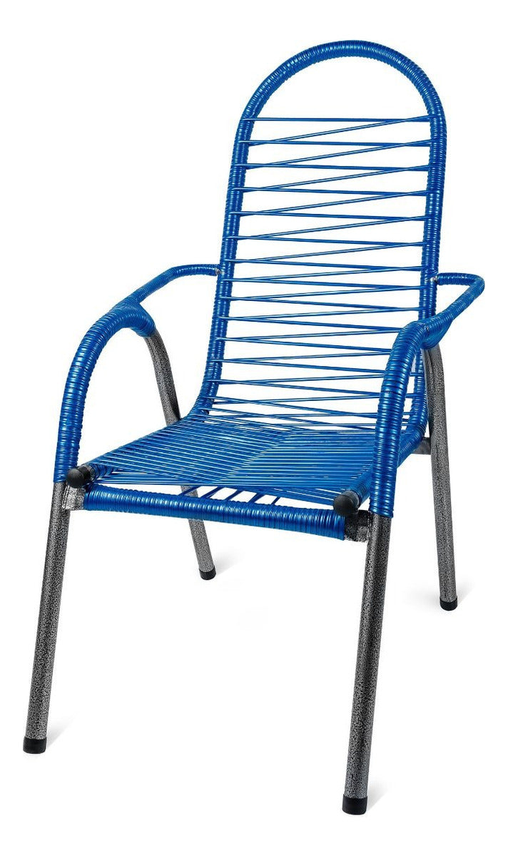 Kit 2 Cadeira De Descanso Enrolada Com Fio De Pvc Bem Forte Cor Azul Lisa