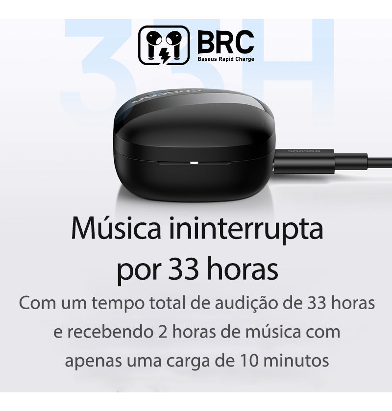 Fone De Ouvido Baseus Sem Fio Bowie E20 Bluetooth 5.3 Cor Preto